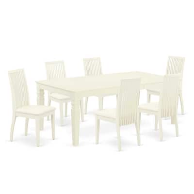 Rustic Dinette Set 7 Piece - Kitchen Table with Leaf & 6 Linen Chairs - 84
