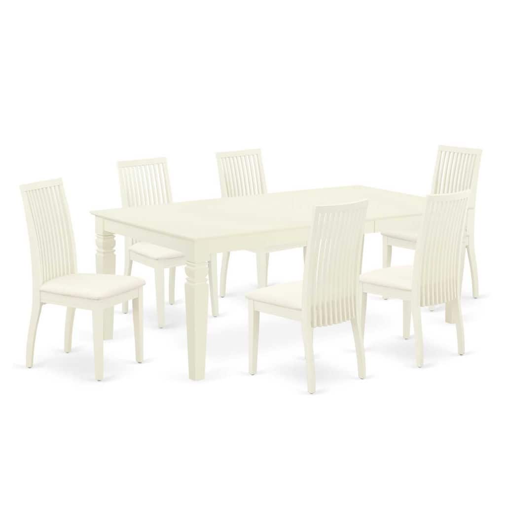 Rustic Dinette Set 7 Piece - Kitchen Table with Leaf & 6 Linen Chairs - 84