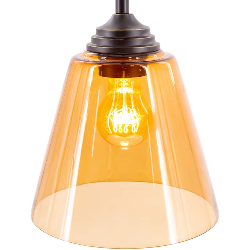 Lionel Amber Glass 1-light Hanging Pendant - 8.75"H x 7.875"W x 7.875"D