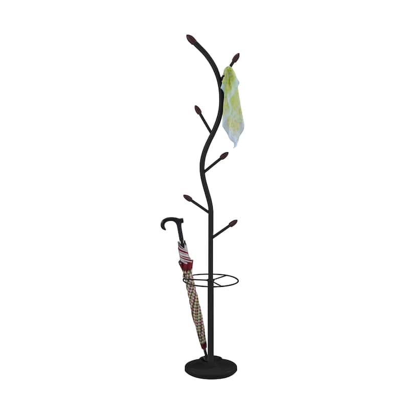 Metal 6-Hook Coat & Hat Rack with Umbrella Stand