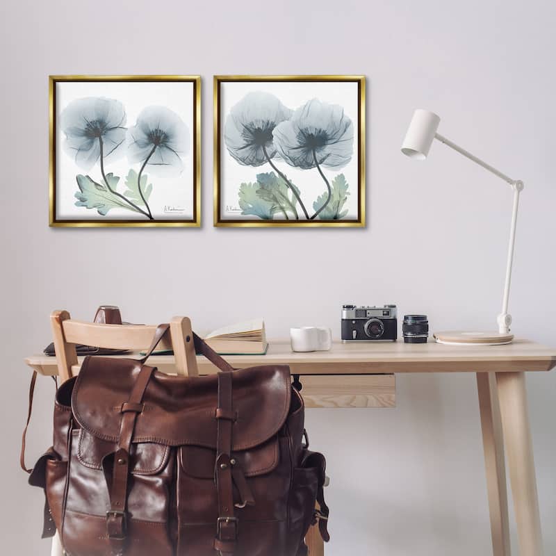 Stupell Luminous Sapphire Florals Framed Floater Canvas Wall Art Design By Albert Koetsier (Set of 2)