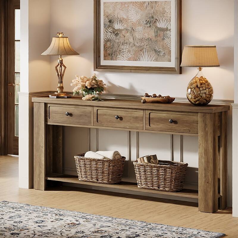 70.9 Inch Extra Long Console Table with 3 Drawers for Entryway, Farmhouse Wood Sofa Table Behind the Couch