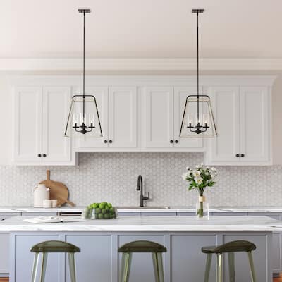 Millennium Lighting Bonnie 4 Light Pendant in Matte Black Grey Wood with Clear Glass Shades