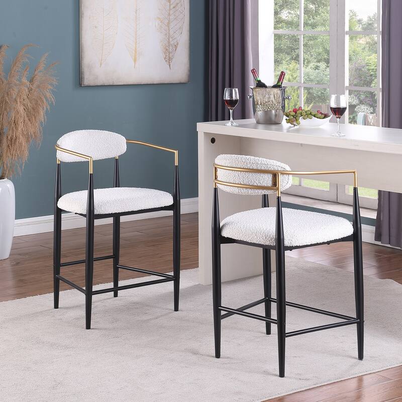 Christopher Knight Home Elmore Fabric and Iron 25-Inch Tall Counter Stools (Set of 2) - Beige Boucle/Black/Gold