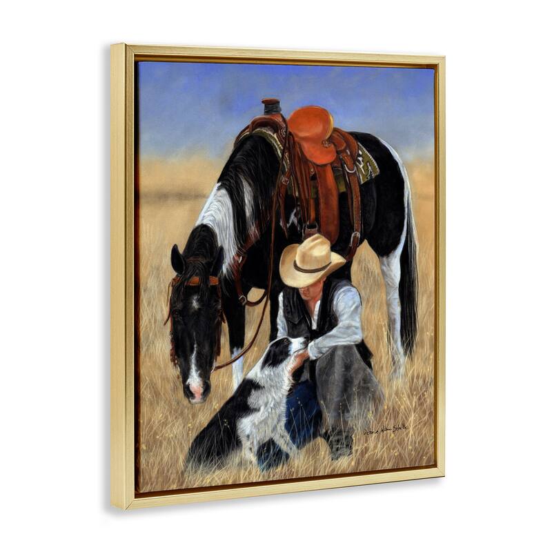 Stupell Cowboy with Dog & Horse Framed Floater Canvas Wall Art Design by Victoria Schultz