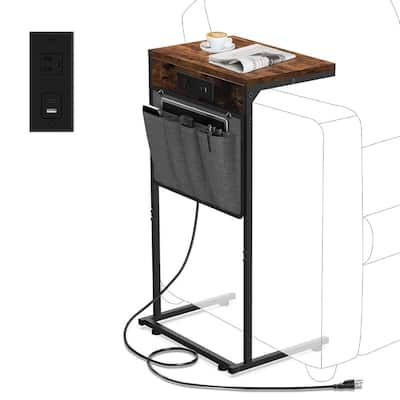 C Shaped End Table with Charging Station - 16"D x 10"W x 28"H