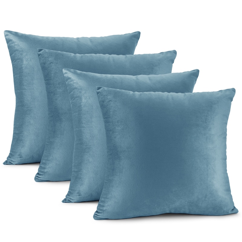 Empyrean Solid Microfiber Soft Velvet Throw Pillow Cover (Set of 4) - 20" x 20" - Blue Heaven