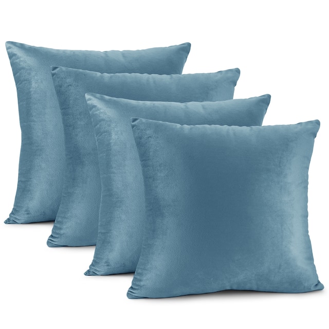 Nestl Solid Microfiber Soft Velvet Throw Pillow Cover (Set of 4) - 18" x 18" - Blue Heaven