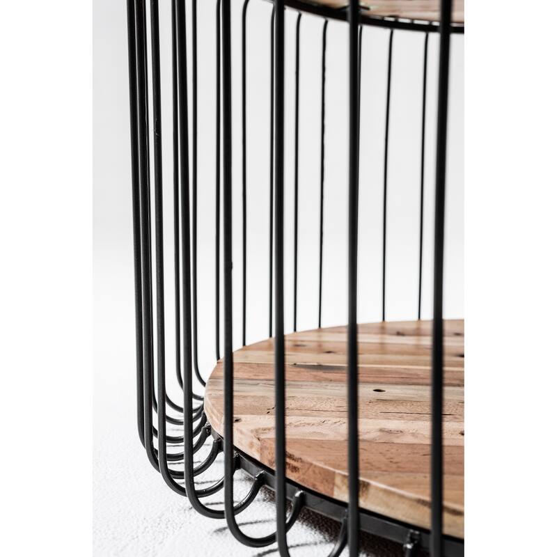 HomeRoots 32" Black and Natural Reclaimed Wood and Iron Round Coffee Table - 15.75" H x 31.5" W x 31.5" D