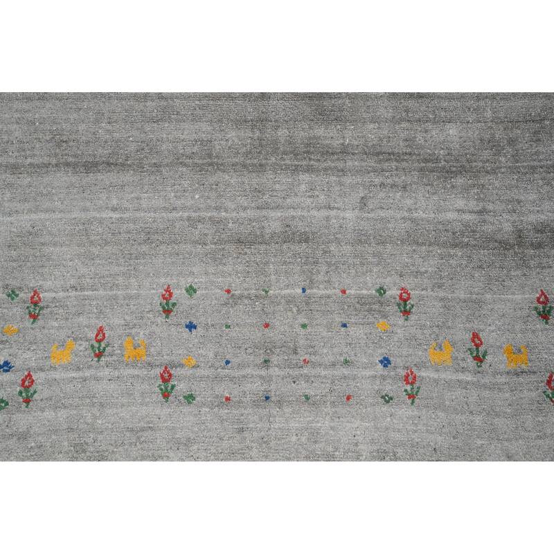 Hand Knotted Oriental Viscose Silk Carpet Tribal Animal Pictorial Greys & Charcoal Gabbeh Area Rug - 11' 8'' X 7' 4''