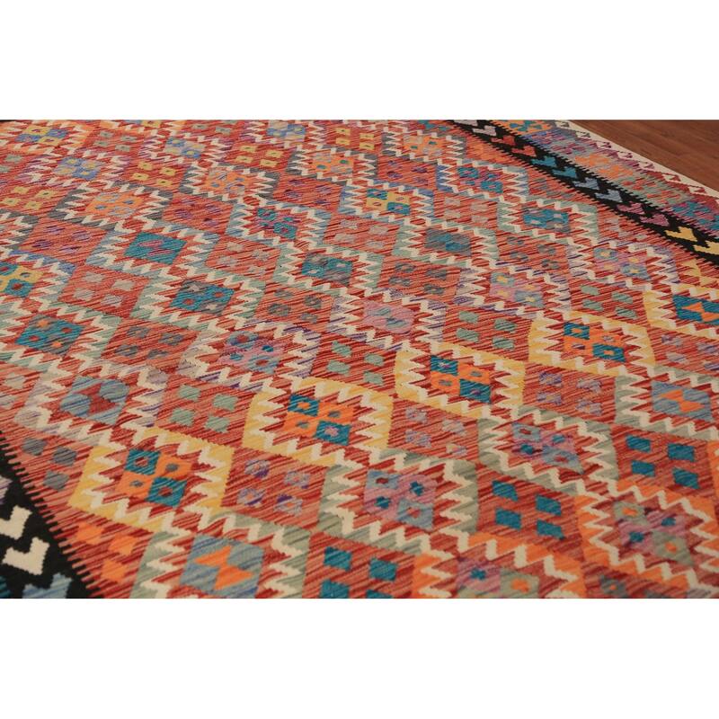 Geometric Kilim Reversible Rug Oriental Flatweave Wool Carpet - 8'5"x 11'5"