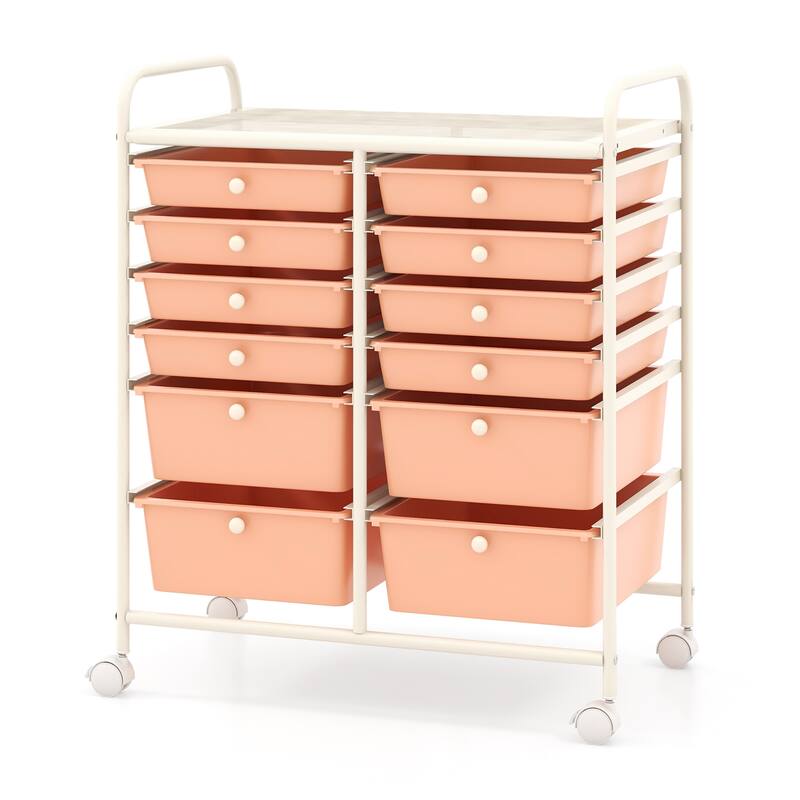 Gymax 12-Drawer Rolling Storage Cart w/ 2 Sizes Plastic Drawers Skin