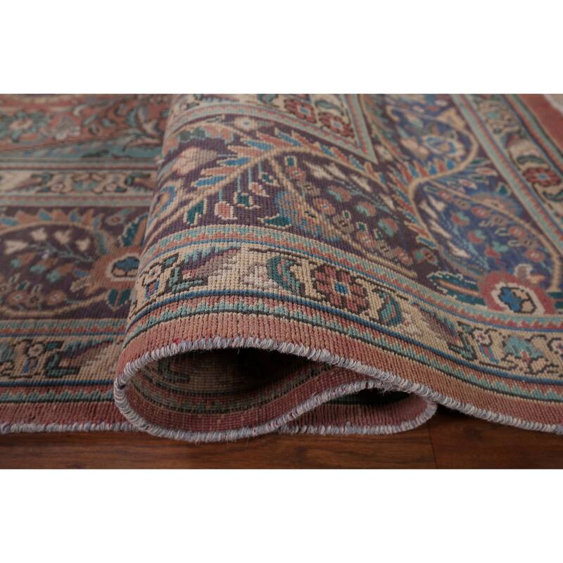 Pink Tabriz Persian Vintage Area Rug Handmade Wool Carpet - 7'11" x 11'0"