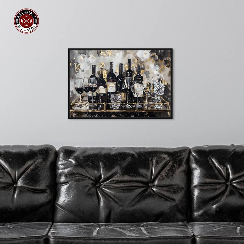 Notoriart Now Serving Champagne Framed Bar Cart Art For Men