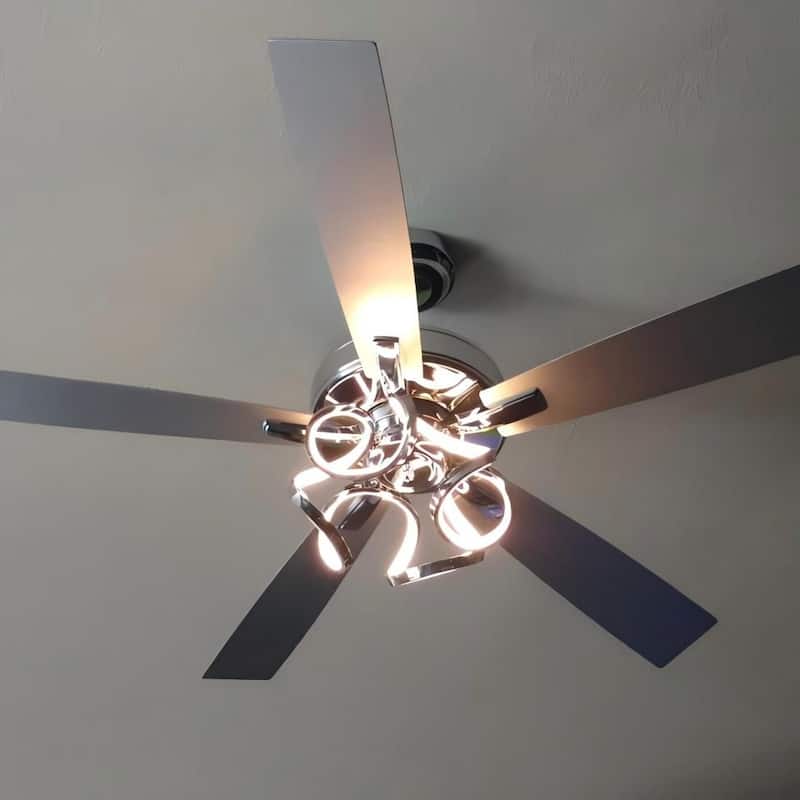 52" Modern Chrome/ Black Indoor Dimmable LED Ceiling Fan with Light and Remote