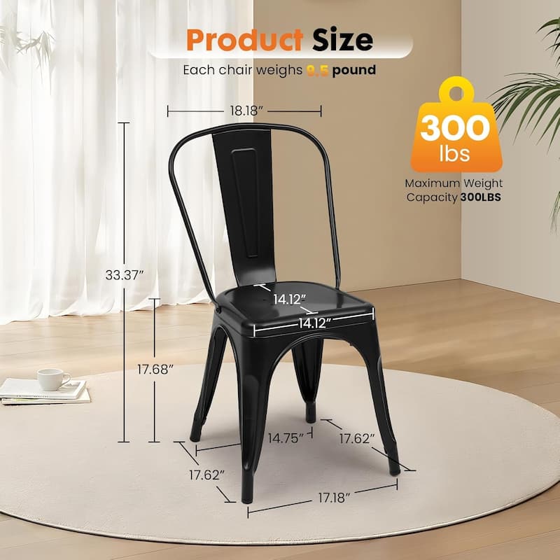 Metal Dining Chairs Set of 4, Stackable Restaurant Classic Trattoria Chairs, Modern Bar Chairs for Dining Room Patio Outdoor