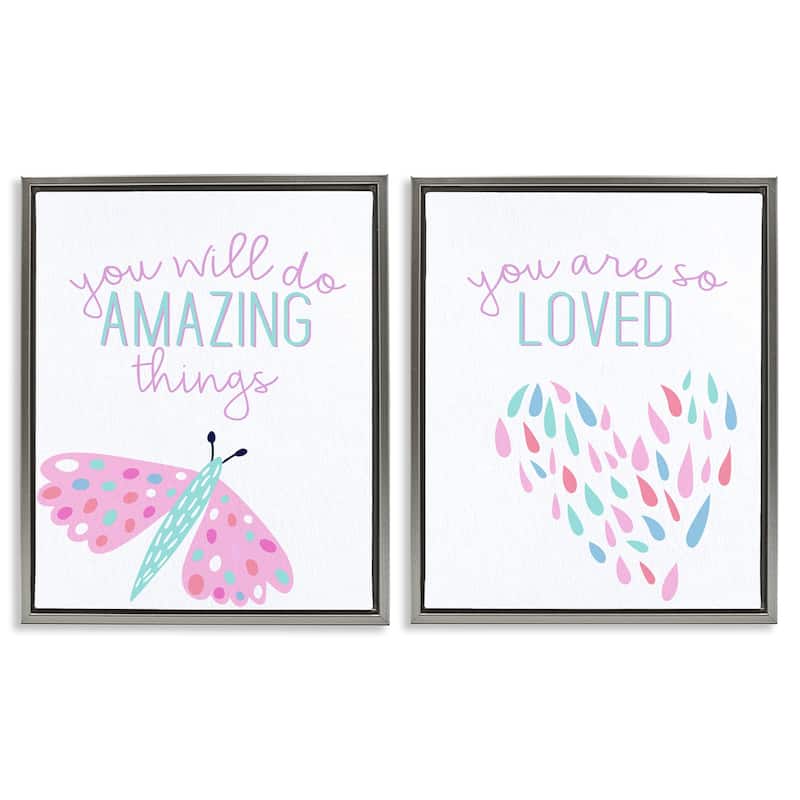 Stupell Pastel Inspirations with Dragonfly Framed Floater Canvas Wall Art Design By Kim Allen (Set of 2) - 25 x 31 - Grey