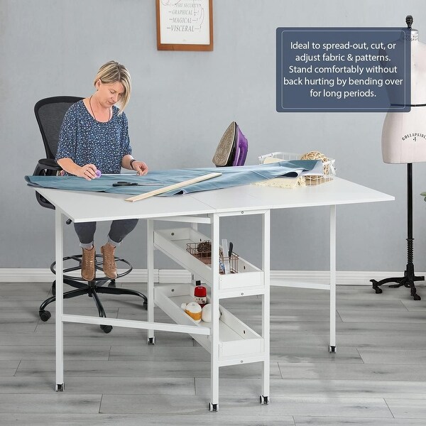 Height Adjustable Craft Table with Storage Shelves Mobile Folding Cutting Table for Home Office Sewing Room Craft Room On Sale Bed Bath Beyond 39211642