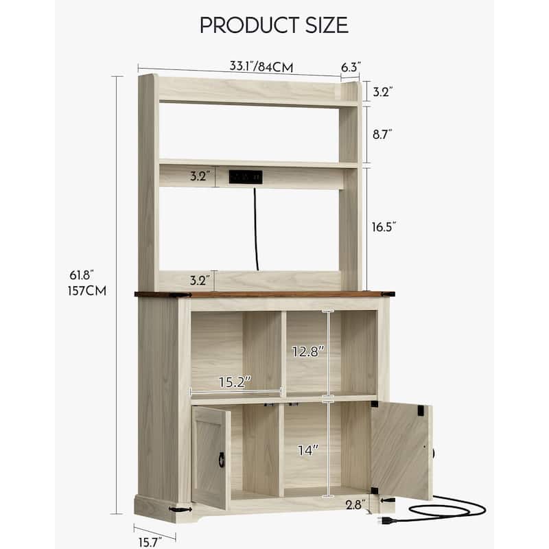 Moasis Farmhouse Kitchen Pantry Storage Cabinet Cupboard with Power Outlet, Microwave Stand and Adjustable Shelves