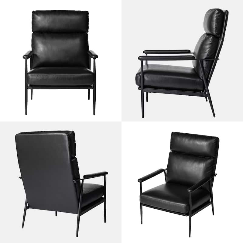 Glitzhome 33.75"W Mid-Century Modern Leatherette Armchair With High Back and Padded Arms - 33.75" W x 39.5" H x 28" D