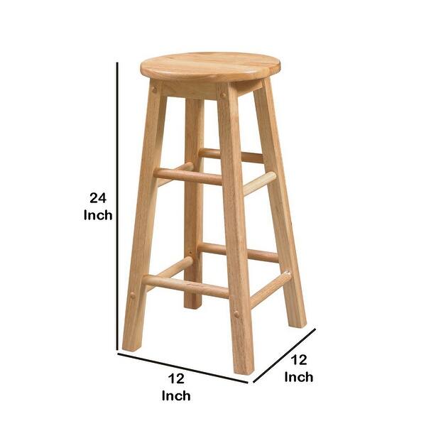 Wooden Bar Stool with Ladder Base and Round Seat, Brown Bed Bath