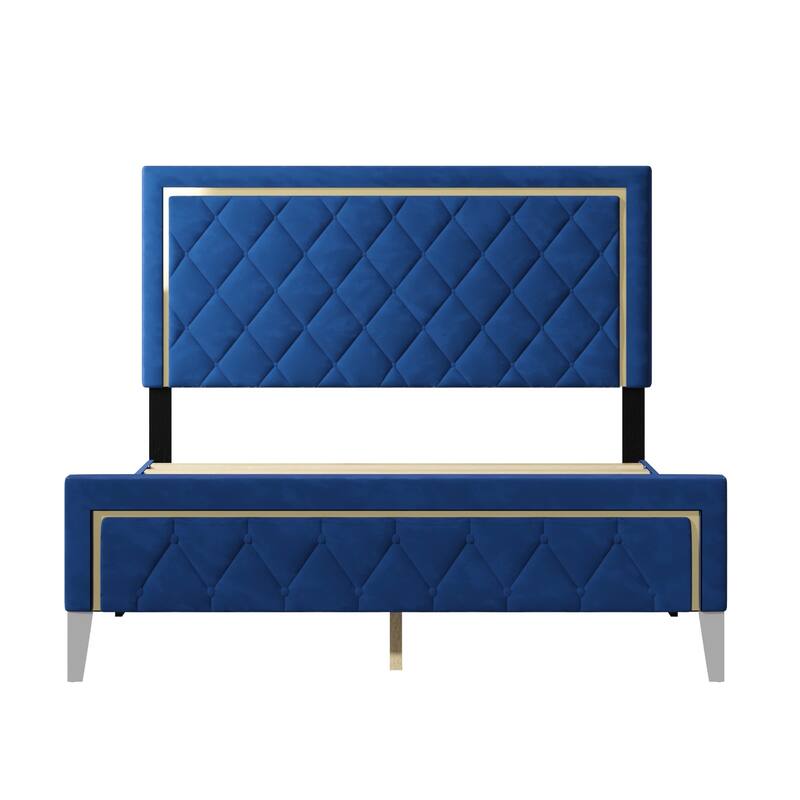 Wall Mounted Upholstered Bed Queen Blue,Padded Headboard,High-Density Padding