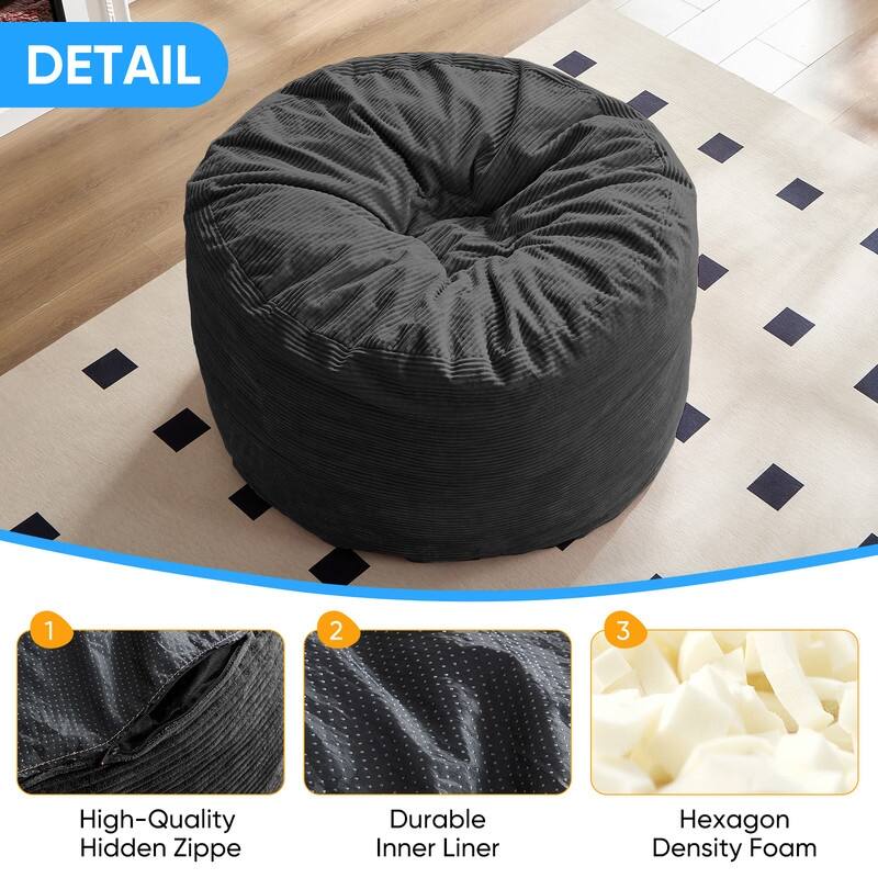 Mixoy Corduroy Bean Bag Lazy Sofa Chair Bed,Convertible Adult Beanbag from Lazy Chair to Floor Mattress,Machine Washable