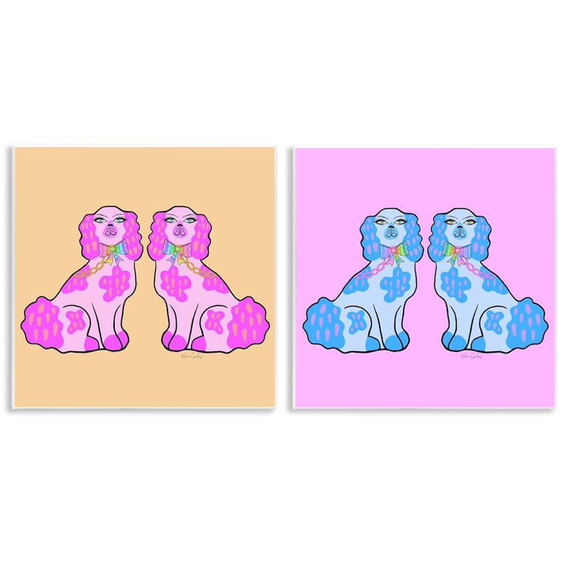Stupell Brightly Colored Posh Pooches Wall Plaque Art Design By Katie Conley (Set of 2) - 12 x 12