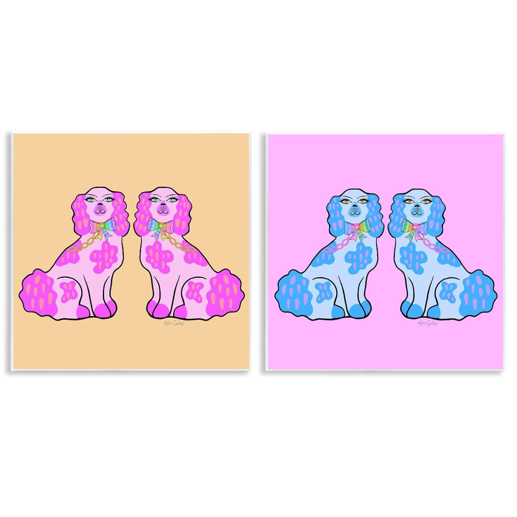 Stupell Brightly Colored Posh Pooches Wall Plaque Art Design By Katie Conley (Set of 2)