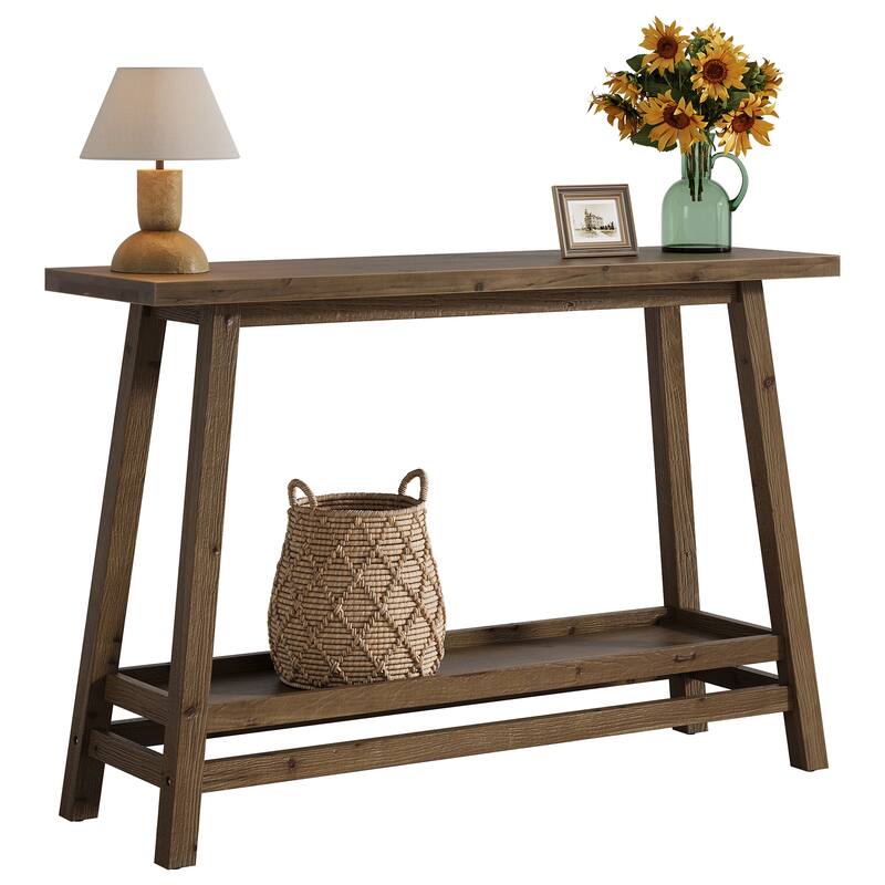 Solid Wood Console Table, 2-Shelf Entryway Table with Storage, Behind Couch Sofa Table Hallway Foyer Accent Table