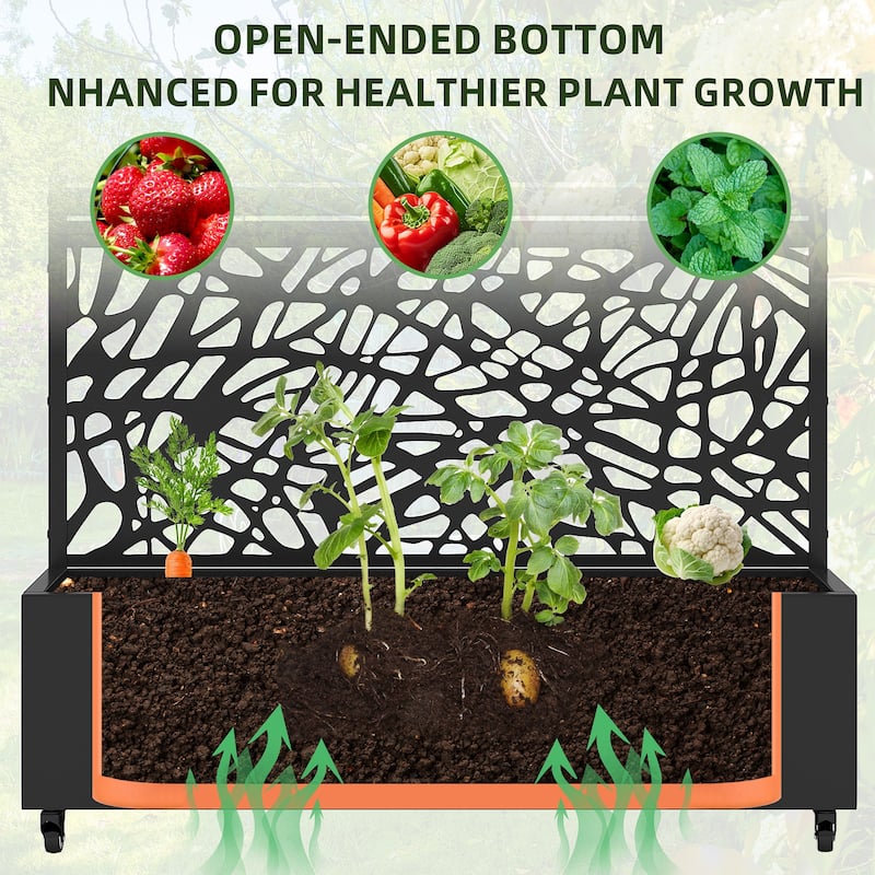 Metal Movable Planter Box with Trellis Privacy Screen Planter Box with Lockable Wheels