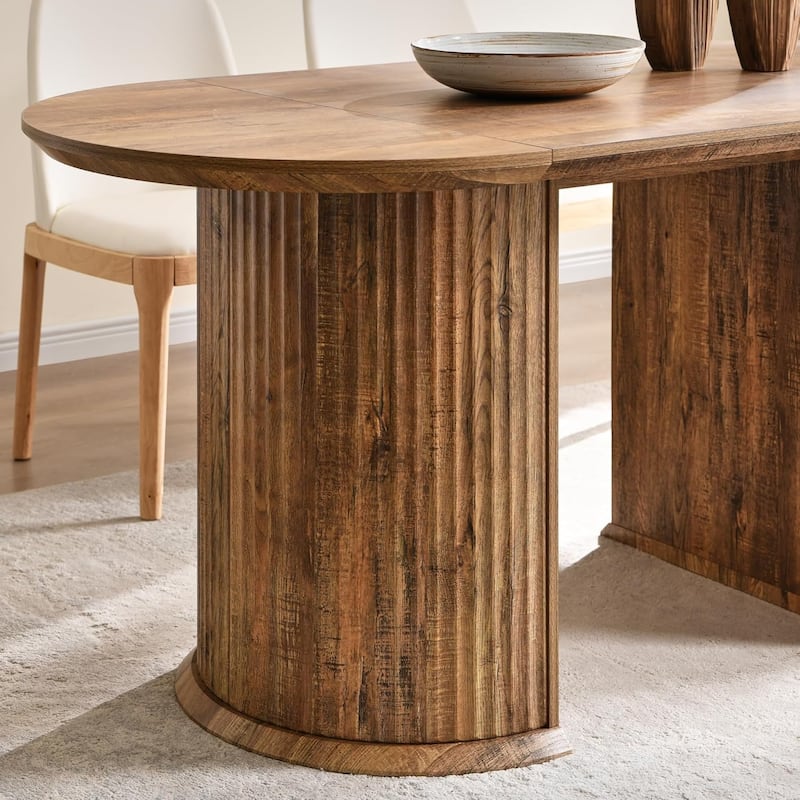 Modern 63" Fluted Oval Dining Table, Thick Edge Semicylindrical Base - N/A
