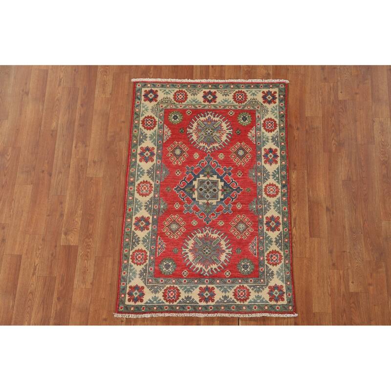 Traditional Kazak Accent Rug Hand-Knotted Red Wool Carpet - 2'7" x 4'0"