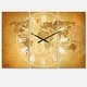 preview thumbnail 2 of 4, Designart 'Vintage Classic Map' Cottage 3 Panels Oversized Wall CLock - 36 in. wide x 28 in. high - 3 panels
