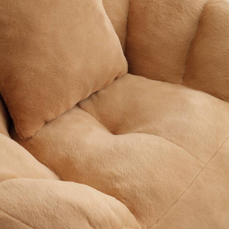 Faux Fur Shell Bean Bag Chair Sets with Footstool and High-Density Foam