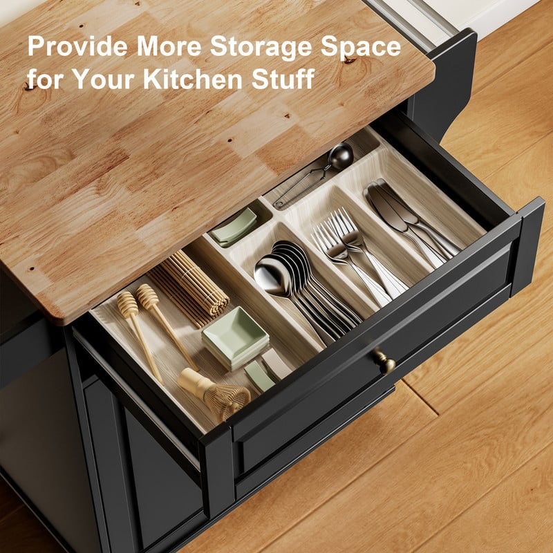Kitchen Island Cart with Storage Cabinet, Wood Top and Locking Wheels