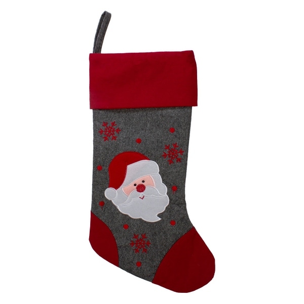 19" Gray and Red Embroidered Santa Claus Christmas Stocking. Opens flyout.