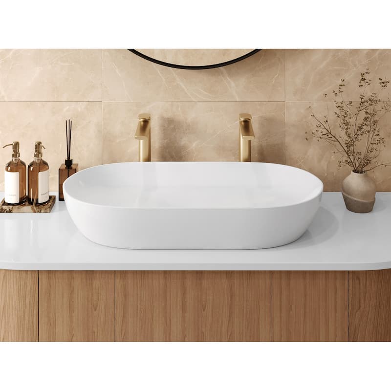 Ruvati 32 x 16 inch Bathroom Vessel Sink White Oval Above Counter Vanity Porcelain Ceramic - RVB0432