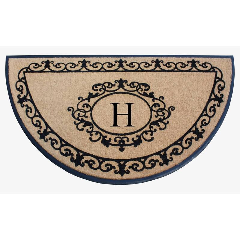 A1HC Natural Coir & Rubber Hand Flocked Thick Durable Monogrammed Doormats, 36" x 72" - Beige Floral - H