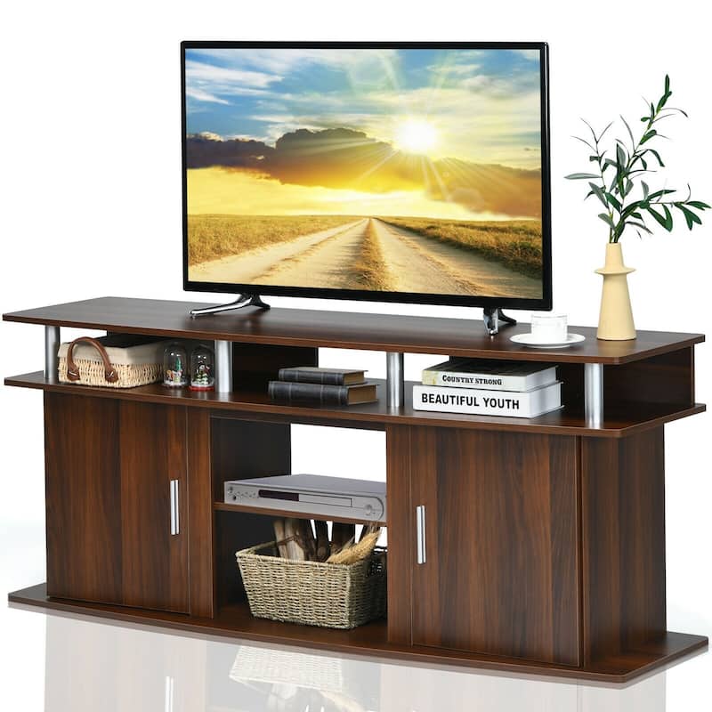 63" TV Entertainment Console Center with 2 Cabinets - 63" x 18" x 26" (L x W x H) - Walnut