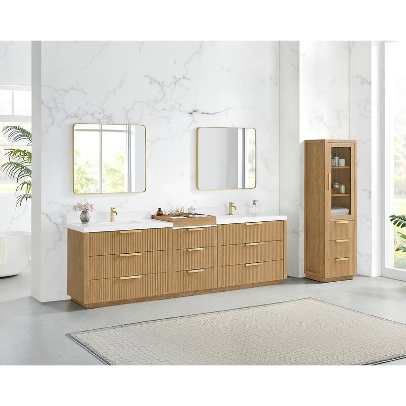 Santarem Double Vanity with Pure White Quartz Stone Top without Mirror