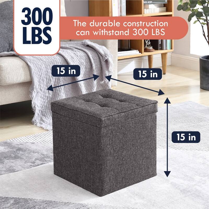 Foldable Tufted Square Storage Ottoman with Table Top Lid