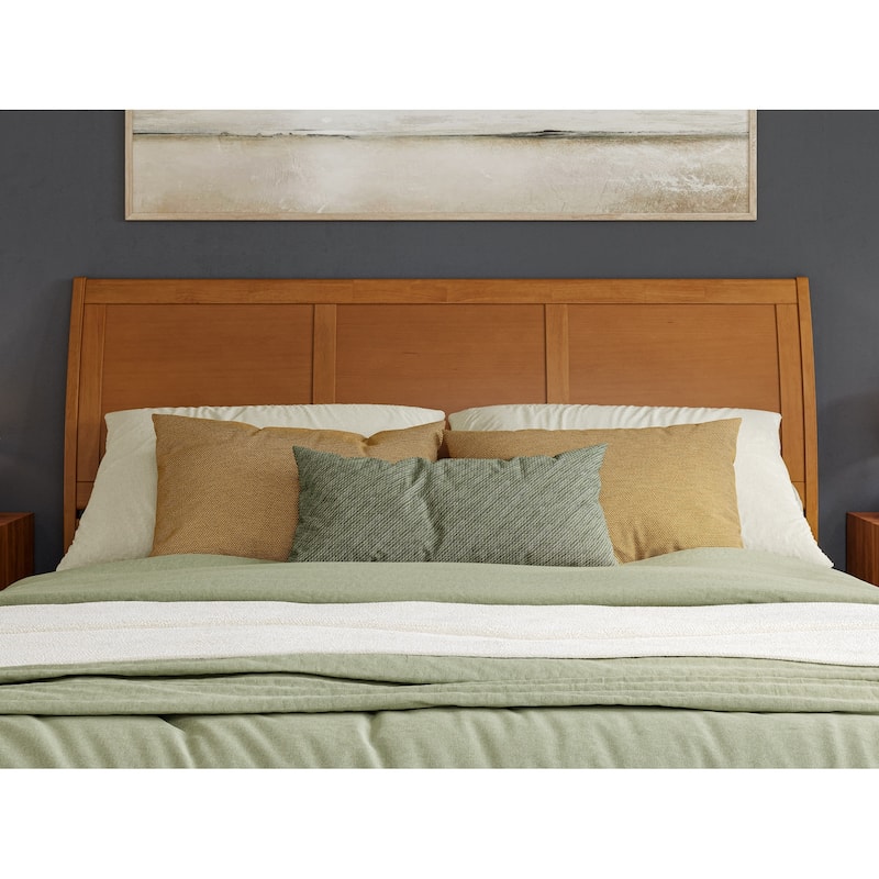 King Size Wood Platform Bed - Low Profile Sleigh Design with USB Ports - Modern Bedroom Furniture