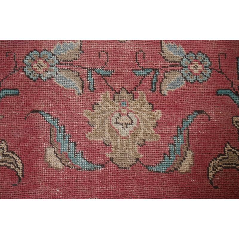 Hand Knotted Oriental 100% Wool Carpet Traditional Floral Pink Tabriz Runner Rug - 12' 9'' X 3' 3''