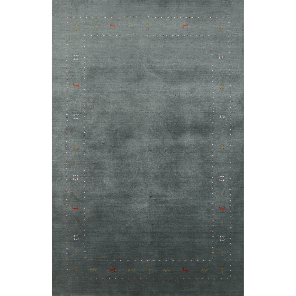 Hand Knotted Oriental 100% Wool Carpet Tribal Tribal Navy Blue & Blues Gabbeh Area Rug - 7' 8'' X 5' 0''