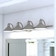 preview thumbnail 1 of 9, Akron 4-Light 38 in. W Bathroom Vanity Lighting Fixture, Metal Shade, Dimmable LED Compatible, Over the Mirror Mount Wall Sconce 38-in W x 6.25-in H x 10-in D - Satin Nickel and Matte White