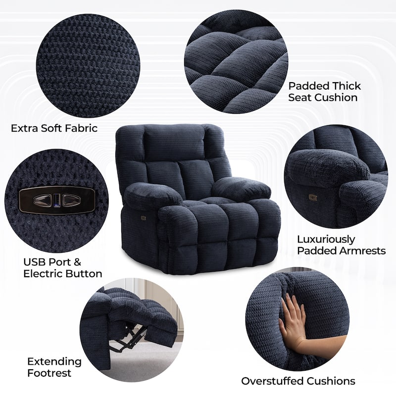 Power Oversized Recliner Zero Gravity Big Man Extra Large Recliner Chair for Living Room with USB Port 24" Wide Seat,Gray