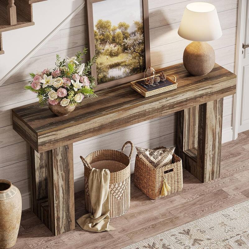 63" Wooden Console Table, Rectangular Sofa Table for Behind Couch, Entryway, HallwayLiving Room