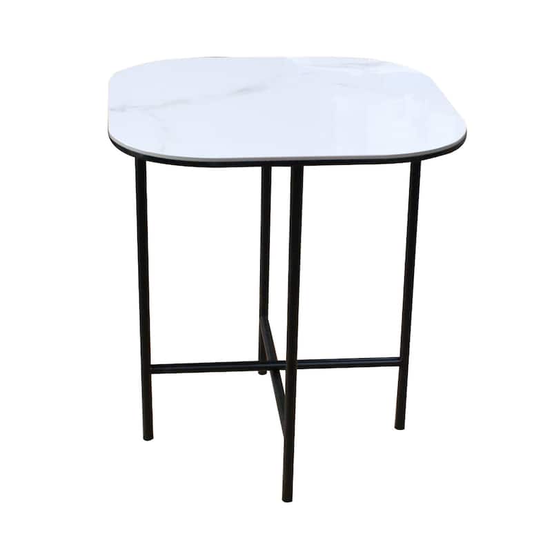White Ceramic Square End Table with Metal Cross 4 Leg Base - 20” x 20” x 22” (D x W x H)