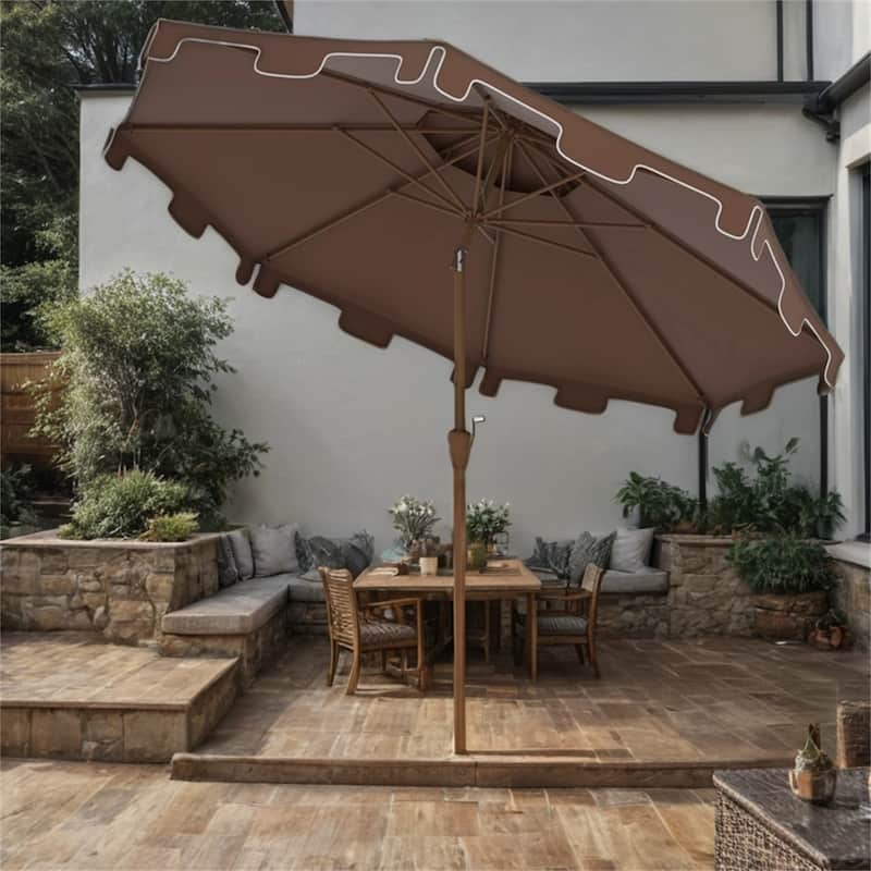 9' Umbrella with Push Button Tilt and Crank,Double Top Ruffled,8 Ribs